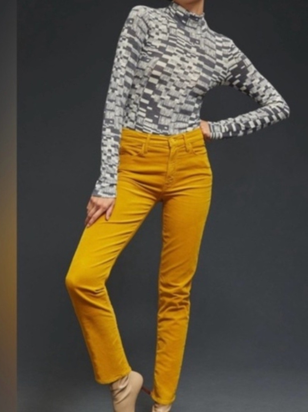 MOTHER Mid-Rise Dazzler Ankle Hopscotch Corduroy Jeans Honey Mustard Sz 27 Fall